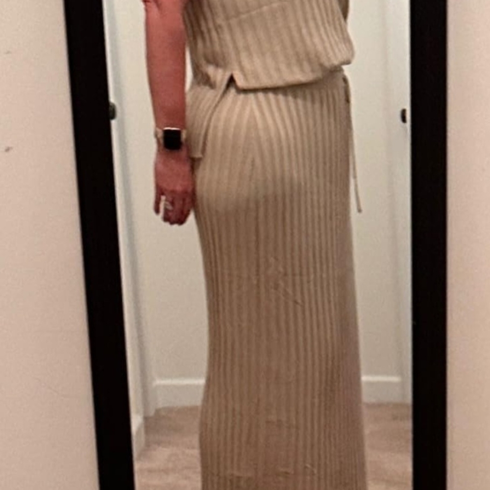 ANRABESS Beige Sleeveless Sweater OUTFIT In Small Or Large Top & Bottom